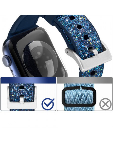 Kingxbar Crystal Fabric Band Strap Watch Bracelet 6 / SE / 5/4/3/2 (40mm / 38mm) Silicone Strap Crystal Band Blue
