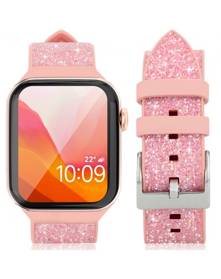 Kingxbar Crystal Fabric Band Strap Watch Bracelet 6 / SE / 5/4/3/2 (40mm / 38mm) Silicone Strap Crystal Band Pink