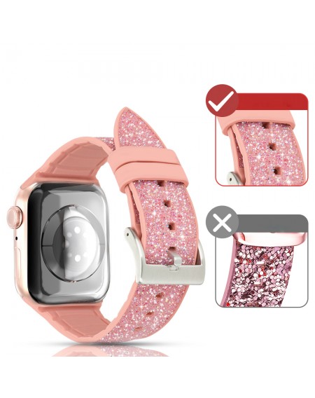 Kingxbar Crystal Fabric Band Strap Watch Bracelet 6 / SE / 5/4/3/2 (40mm / 38mm) Silicone Strap Crystal Band Pink