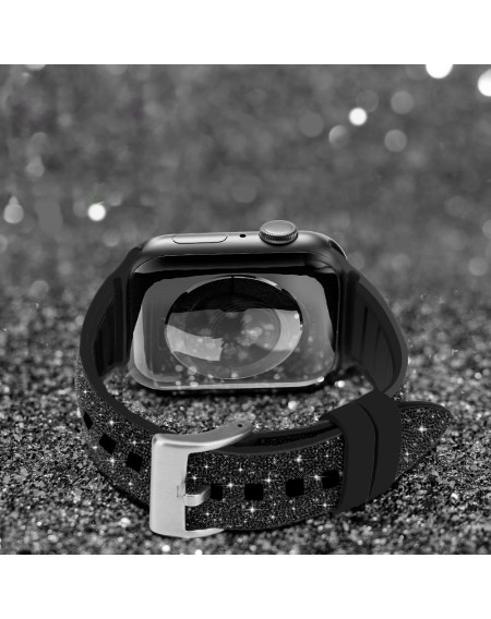 Kingxbar Crystal Fabric Band Strap Watch Bracelet 6 / SE / 5/4/3/2 (40mm / 38mm) Silicone Strap Crystal Band Black