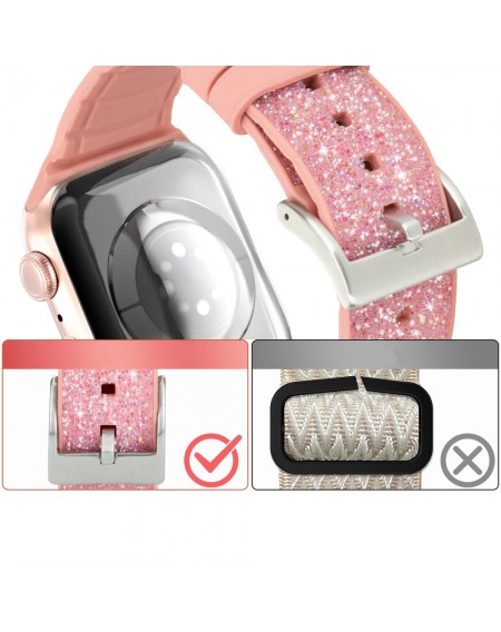 Kingxbar Crystal Fabric Band Strap Watch Bracelet: Ultra / 8/7/6 / SE / 5/4/3/2 (49mm / 45mm / 44mm / 42mm) silicone strap crystal band pink