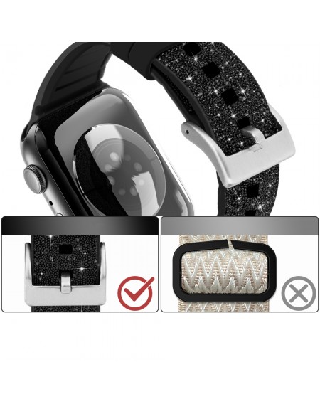 Kingxbar Crystal Fabric Band Strap Watch Bracelet: Ultra / 8/7/6 / SE / 5/4/3/2 (49mm / 45mm / 44mm / 42mm) Silicone Strap Crystal Band Black
