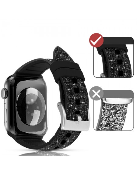 Kingxbar Crystal Fabric Band Strap Watch Bracelet: Ultra / 8/7/6 / SE / 5/4/3/2 (49mm / 45mm / 44mm / 42mm) Silicone Strap Crystal Band Black