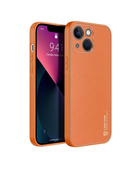 Dux Ducis Yolo elegant case made of soft TPU and PU leather for iPhone 13 orange