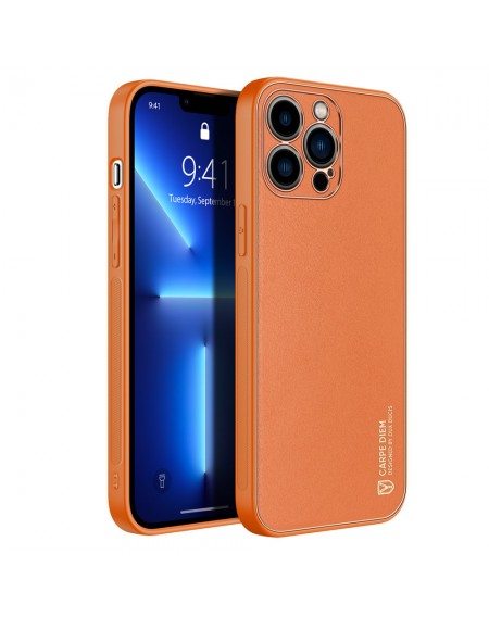 Dux Ducis Yolo elegant case made of soft TPU and PU leather for iPhone 13 Pro orange