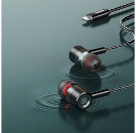 Remax wired metal in-ear headphones with 1.2m Lightning volume remote control black (RM-598is)