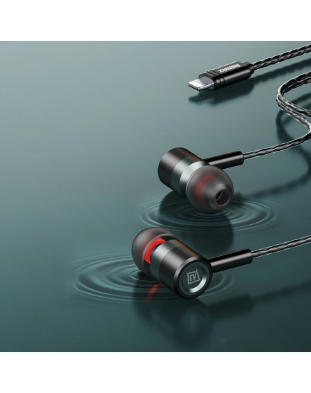 Remax wired metal in-ear headphones with 1.2m Lightning volume remote control black (RM-598is)