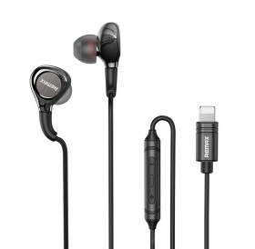 Remax wired metal in-ear headphones with 1.2m Lightning volume remote control black (RM-655is)