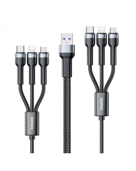 Remax Jany Series multi-functional 6in1 USB cable - micro USB + USB Type C + Lightning / micro USB + USB Type C + Lightning 2m black (RC-124)