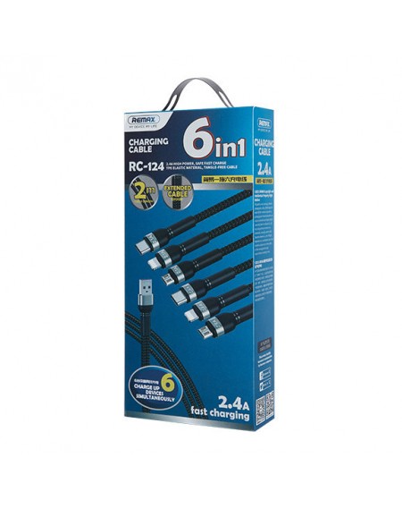 Remax Jany Series multi-functional 6in1 USB cable - micro USB + USB Type C + Lightning / micro USB + USB Type C + Lightning 2m black (RC-124)