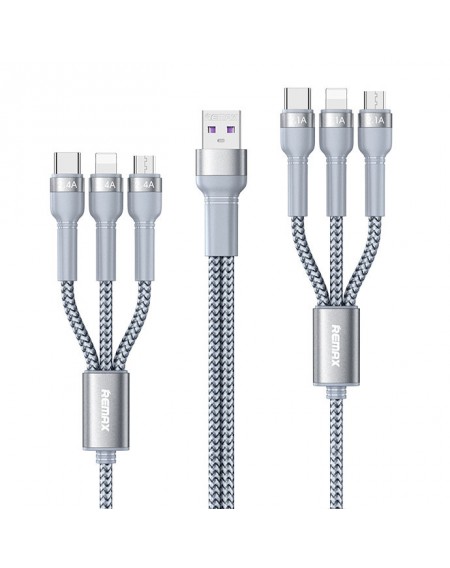 Remax Jany Series multi-functional 6in1 USB cable - micro USB + USB Type C + Lightning / micro USB + USB Type C + Lightning 2m silver (RC-124)