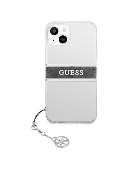 Guess GUHCP13MKB4GGR iPhone 13 6,1" Transparent hardcase 4G Grey Strap Charm