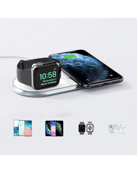 Choetech Qi 2in1 wireless charger for smartphones / Apple Watch with stand (MFI) USB Type C white (T317)