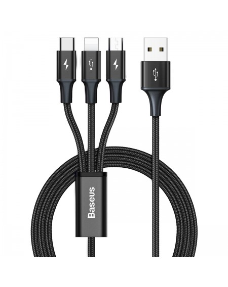 Baseus Rapid 3in1 USB cable - USB Type C / Lightning / micro USB for charging and data transfer (Lightning) 1.2m black (CAJS000001)