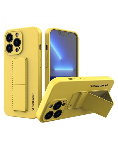 Wozinsky Kickstand Case silicone case with stand for iPhone 13 yellow