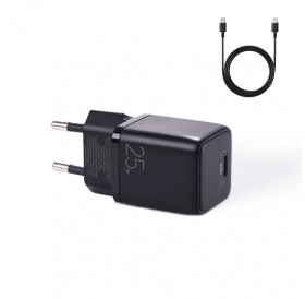 Joyroom small fast charger USB Type C PD 25W EU plug black + USB Type C - USB Type C cable (L-P251)