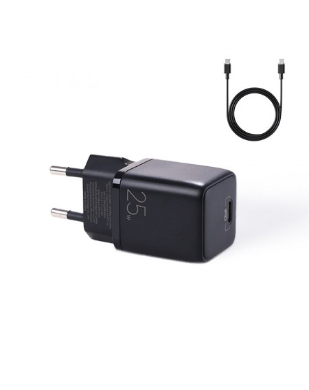 Joyroom small fast charger USB Type C PD 25W EU plug black + USB Type C - USB Type C cable (L-P251)