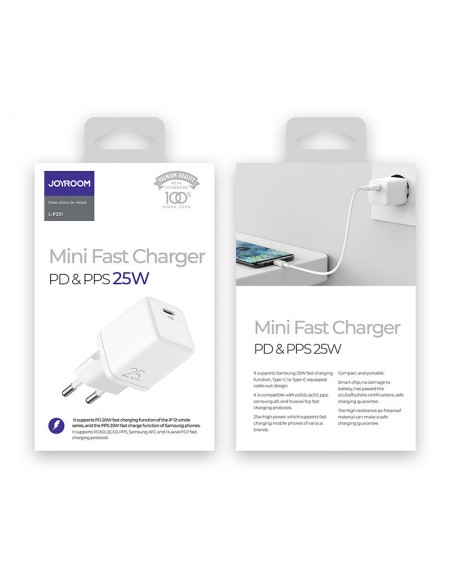 Joyroom Fast USB Type C Wall Charger 25W 3A EU Plug White (L-P251)