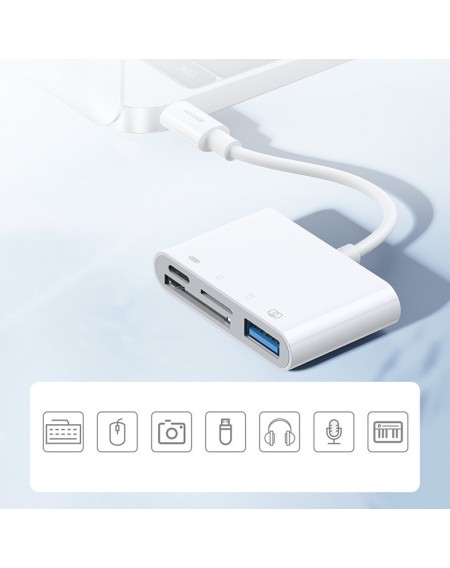 Joyroom HUB multifunctional OTG Lightning adapter - USB 3.2 Gen 1 (3.0, 3.1 Gen 1) / SD, TF / Lightning card reader white (S-H142 white)