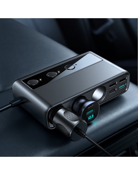 Joyroom 9in1 laptop car charger 154W - 5x USB / 1x USB Type C / 3x cigarette lighter socket Power Delivery / Quick Charge / PPS / AFC / FCP black (JR-CL06)