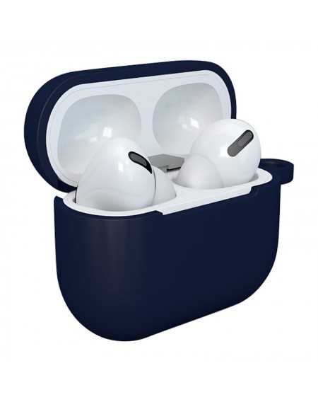Apple AirPods 3 soft silicone earphones case + clip hook dark blue (case D)