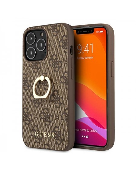 Guess GUHCP13L4GMRBR iPhone 13 Pro / 13 6,1" brązowy/brown hardcase 4G with ring stand