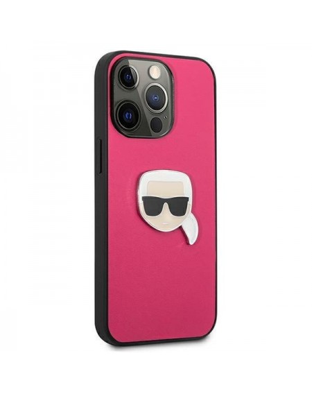 Karl Lagerfeld KLHCP13LPKMP iPhone 13 Pro / 13 6,1" różowy/pink hardcase Leather Ikonik Karl`s Head Metal