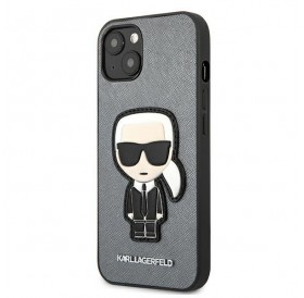 Karl Lagerfeld KLHCP13SOKPGiPhone 13 mini 5,4" srebrny/silver hardcase Saffiano Ikonik Karl`s Patch