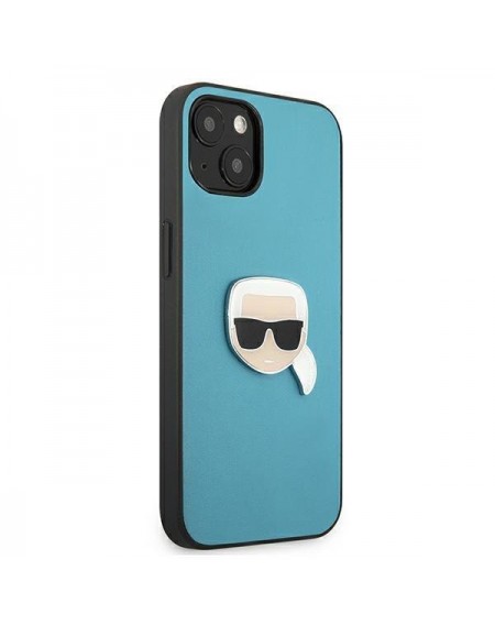 Karl Lagerfeld KLHCP13SPKMB iPhone 13 mini 5,4" niebieski/blue hardcase Leather Ikonik Karl`s Head Metal