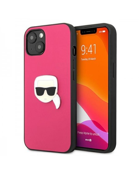 Karl Lagerfeld KLHCP13SPKMP iPhone 13 mini 5,4" różowy/pink hardcase Leather Ikonik Karl`s Head Metal