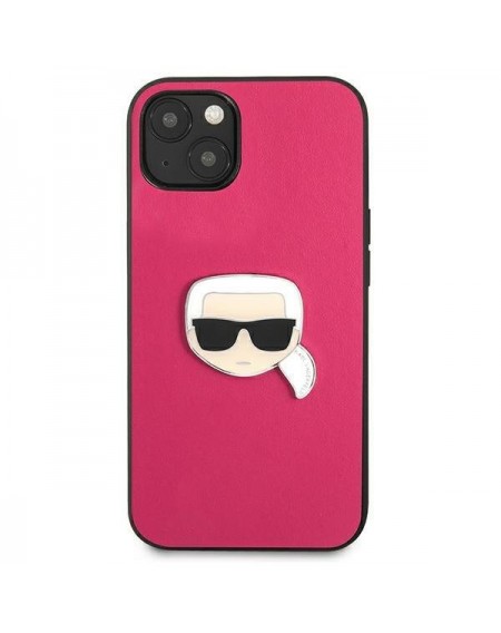Karl Lagerfeld KLHCP13SPKMP iPhone 13 mini 5,4" różowy/pink hardcase Leather Ikonik Karl`s Head Metal