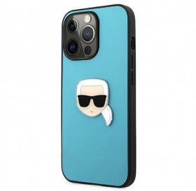 Karl Lagerfeld KLHCP13XPKMB iPhone 13 Pro Max 6,7" niebieski/blue hardcase Leather Ikonik Karl`s Head Metal