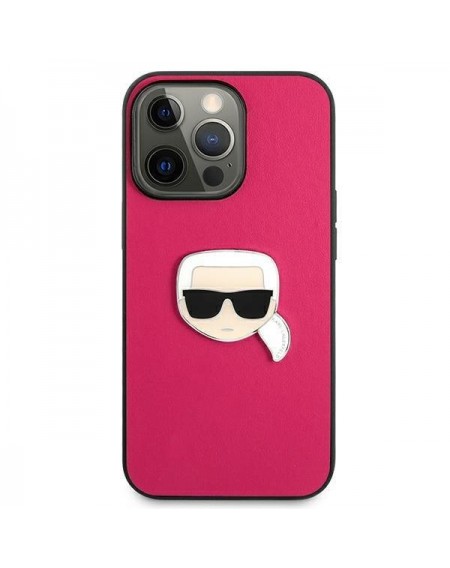 Karl Lagerfeld KLHCP13XPKMP iPhone 13 Pro Max 6,7" różowy/pink hardcase Leather Ikonik Karl`s Head Metal