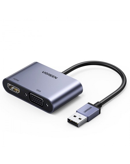 Ugreen USB converter adapter - HDMI 1.3 (1920 x 1080 @ 60Hz) + VGA 1.2 (1920 x 1080 @ 60Hz) gray (CM449)