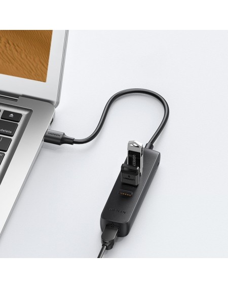 Ugreen adapter USB Type C - Ethernet RJ45 / 3 x USB black adapter (CM416)