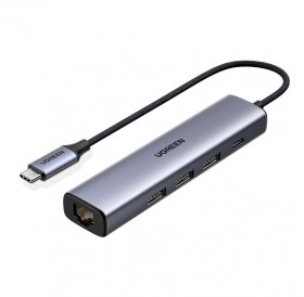 Ugreen multifunctional adapter HUB USB Type C - 3 x USB / Ethernet RJ-45 / USB Type C PD gray (CM475)