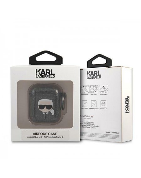 Karl Lagerfeld KLA2UKHGK AirPods cover czarny/black Glitter Karl`s Head