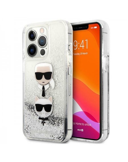 Karl Lagerfeld KLHCP13LKICGLS iPhone 13 Pro / 13 6,1" srebrny/silver hardcase Liquid Glitter Karl&Choupette Head