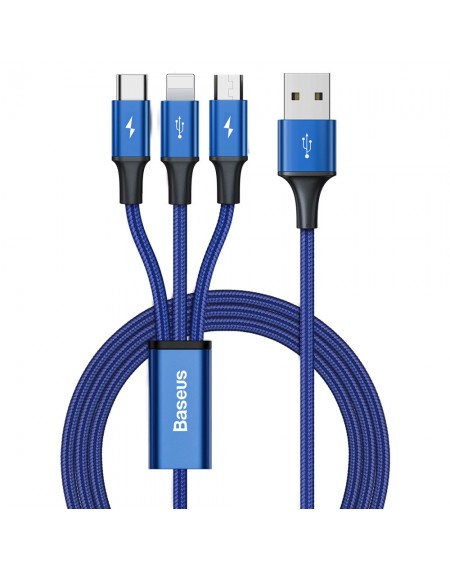 Baseus Rapid 3in1 USB cable - USB Type C / Lightning / micro USB for charging and data transfer 1.2m blue (CAJS000003)