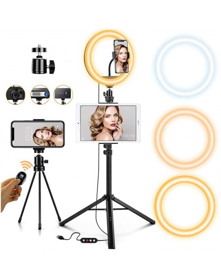 Joyroom ring flash lamp tripod kit for recording live streaming YouTube videos TikTok Instagram selfie phone holder ring light black (JR-ZS233)