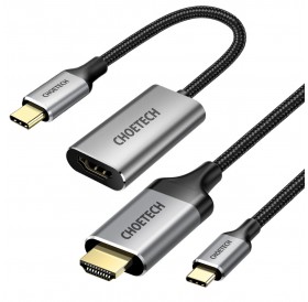Choetech kit adapter HUB USB Type C - HDMI 2.0 (3840 x 2160 @ 60Hz) gray (HUB-H12) + USB cable Type C - HDMI (3840 x 2160 @ 60Hz) 2m gray (CH0021)