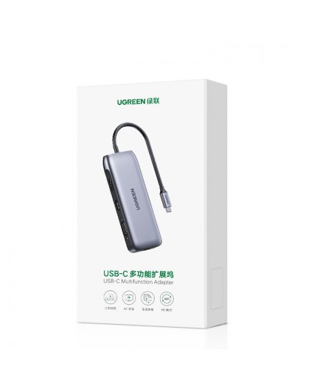 Ugreen multi-functional HUB 9in1 USB Type C - HDMI, DP, VGA, 2 x USB, RJ45 Ethernet, SD / TF card reader, USB Type C PD 100W gray (CM274)