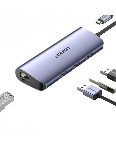 Ugreen multifunctional adapter HUB USB Type C - 3 x USB / Ethernet RJ-45 / micro USB gray (CM252)