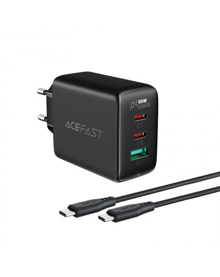 Acefast 2in1 charger 2x USB Type C / USB 65W, PD, QC 3.0, AFC, FCP (set with cable) black (A13 black)