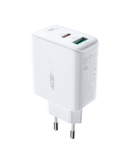 Acefast wall charger USB Type C / USB 32W, PPS, PD, QC 3.0, AFC, FCP white (A5 white)