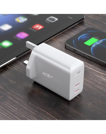 Acefast wall charger (UK plug) 2x USB Type C 40W, PPS, PD, QC 3.0, AFC, FCP white (A12 white)