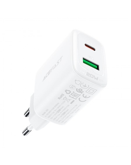 Acefast wall charger USB Type C / USB 20W, PPS, PD, QC 3.0, AFC, FCP white (A25 white)