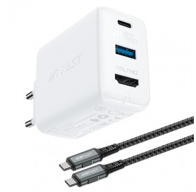 Acefast 2in1 charger GaN 65W USB Type C / USB, adapter adapter HDMI 4K @ 60Hz (set with cable) white (A17 white)