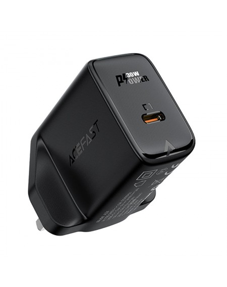 Acefast GaN charger (UK plug) USB Type C 30W, Power Delivery, PPS, Q3 3.0, AFC, FCP black (A24 UK black)