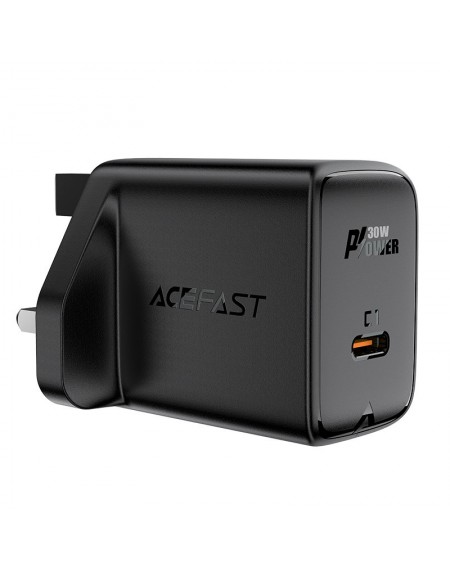 Acefast GaN charger (UK plug) USB Type C 30W, Power Delivery, PPS, Q3 3.0, AFC, FCP black (A24 UK black)